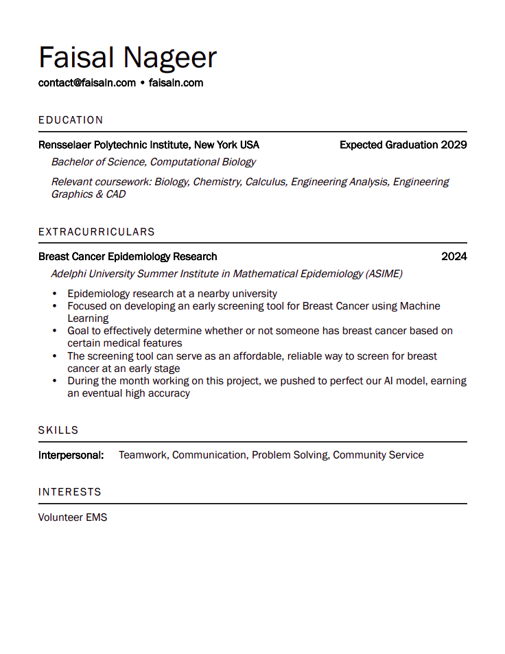 Computational Biology Resume Preview